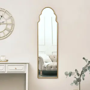 Melody Maison Tall Slim Gold Arch Wall Mirror 133cm x 38cm