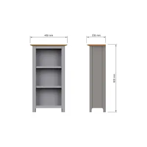 3 Tier Solid Oak Bookcase Grey