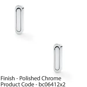 2 PACK - Flush Sliding Pocket Door Pull Handle - Polished Chrome 70mm x 19mm Radius Edge