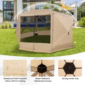 Costway 346 x 305 cm Pop-up Screen House Tent 6-Sided Camping Gazebo Instant Setup Hub Tent with Portable Carrying Bag