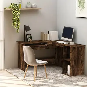 Berkfield Corner Desk Smoked Oak 120x140x75 cm Engineered Wood