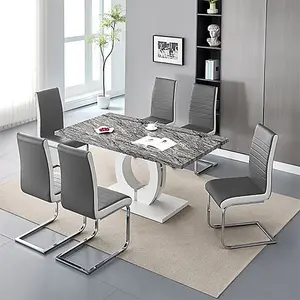 Furniture In Fashion Halo Melange Marble Effect Dining Table 6 Symphony Grey Chairs