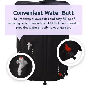 idooka Large Collapsible 500L Rainwater Butt + Tap Lid Hose Connector