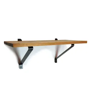 Solid Pine Rustical Shelf Medium Oak with Black GALA Bracket 25x110cm