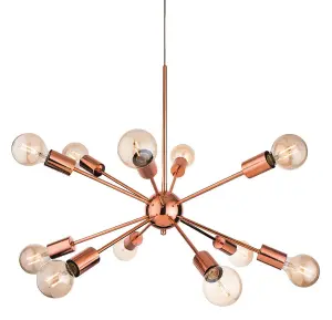 Luminosa Alfa 12 Light Multi Arm Ceiling Pendant Copper, E27