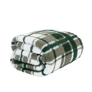 Check Tartan Teddy Fleece Throw Over Bed Blanket Warm Soft, Green - 150 x 200cm