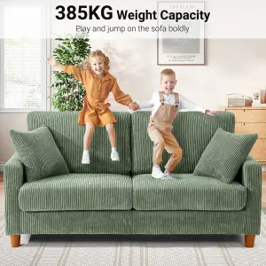 178cm Green Corduroy Couch, 3 Seater Sofa with Wood Legs, Deep Seat Sofa