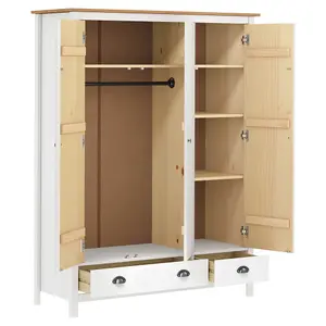 3-Door Wardrobe Hill White 127x50x170 cm Solid Pine Wood