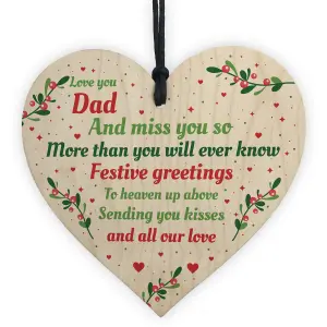 Handmade Dad Memorial Christmas Tree Decoration Wooden Heart Dad Memorial Plaque