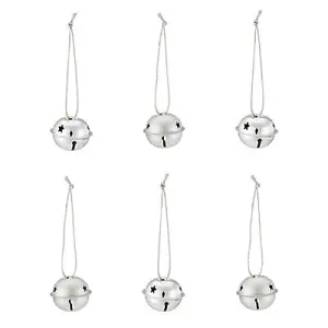 Silver Metallic effect Bells Metal Circular Bauble, Set of 6 (D) 40mm