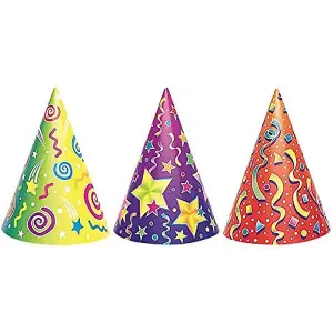 Unique Party Cone Party Hats (Pack of 6) Multicoloured (One Size)