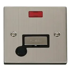 Stainless Steel 13A Fused Ingot Connection Unit With Neon With Flex - Black Trim - SE Home