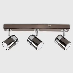 ValueLights Rosie 3 Way Adjustable Black and Polished Chrome Effect Straight Bar Ceiling Spotlight