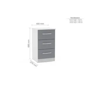 Marquitta 3 Drawer Bedside Table White/Grey