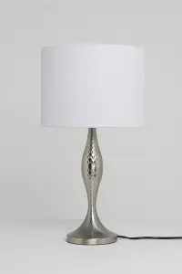 Table lamp in satin nickel with ribbed metal base finish white Ivory lamp shade