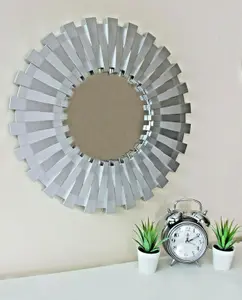 Large Sunburst Hanging Silver Mirror