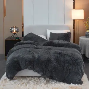 Black Faux Fur Duvet Cover Set