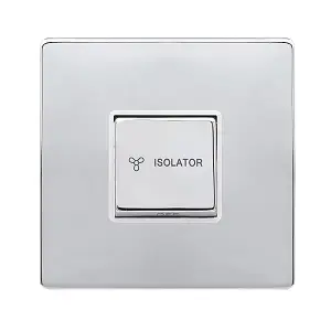 Polished Chrome Screwless Plate 10A 1 Gang Ingot 3 Pole Fan Isolation Switch - White Trim - SE Home