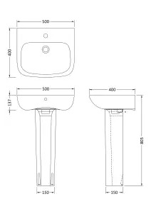 1 Tap Hole Ceramic Basin & Full Pedestal - 500mm