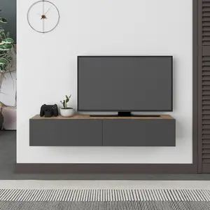 Decortie Francy Wall-Mounted TV Unit Modern Media Centre TV Cabinet 42" Oak Anthracite Grey 135cm