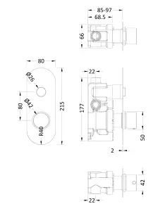 Shower Bundle Concealed Round Push 1 Button Valve, Arm & Head Kit - Chrome Balterley