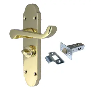 Epsom Door Handle Bath Privacy Lock + Tubular Latch Scroll Lever - Brass