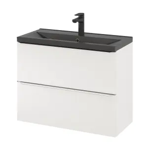 GoodHome Nira slim Matt Black Rectangular Vanity Basin (W)80.4cm