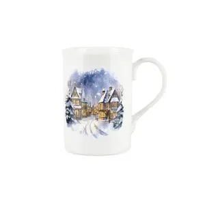 Purely Home Watercolour Christmas Town Bone China Mugs - Set of 4