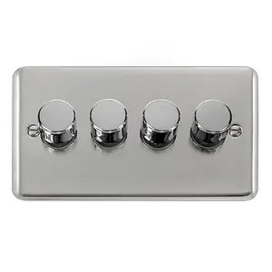 Curved Polished Chrome 4 Gang 2 Way LED 100W Trailing Edge Dimmer Light Switch. - SE Home