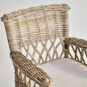 High Back Armchair Grey Removable Cushion Seat with a Classic Rattan Weave Frame