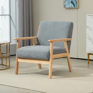 HOMCOM Accent Chair with Wood Frame Wide Seat Cashmere Armchair Grey