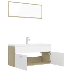 Berkfield Bathroom Furniture Set White and Sonoma Oak Engineered Wood