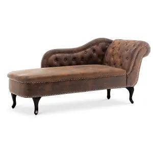 Left Hand Chaise Lounge in Faux Leather Suede Brown