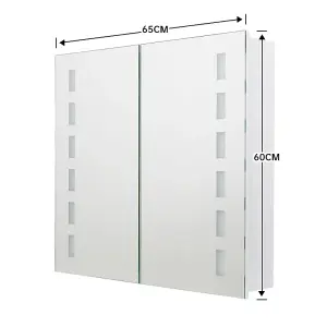 White Sensor Wall Bathroom Mirror Cabinet LED Lighting with Shaver Socket and Bluetooth Speaker 650 x 600 mm