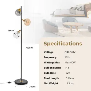 Costway Modern Floor Lamp Metal Standing Tree Light 3 Glass Globe Hanging Lampshade E27