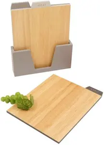 Dunelm Set Of 3 Wooden Chopping Boards With Stand, Grey