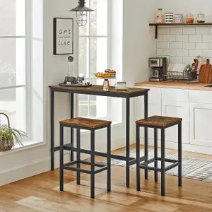 VASAGLE Dining Table Set, Bar Table and Stools Set, Breakfast Bar Table with Bar Stools Set of 2, Industrial Steel Frame