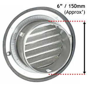 SPARES2GO Stainless Steel Round Bull Nosed External Extractor Wall Vent Outlet with Insect Mesh Grille (6" / 150mm)