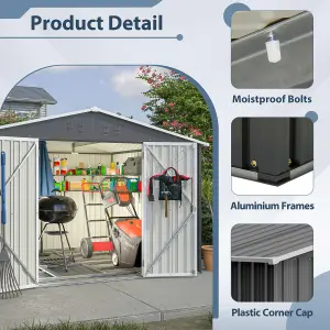 Birchtree 10X8FT Metal Garden Shed Apex Roof With Free Foundation Storage House Anthracite