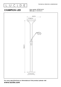 Lucide Champion-Led Modern Floor Reading Lamp - LED Dim. - 3000K - Bronze