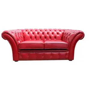 Chesterfield 2 Seater Sofa Settee Old English Gamay Red Leather In Balmoral Style