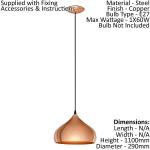 Hanging Ceiling Pendant Light Polished Copper 1 x 60W E27 Hallway Feature Lamp