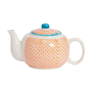 Nicola Spring - Hand-Printed Teapot - 820ml - Orange