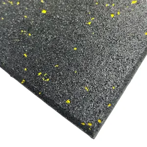 Rubber Crumb Gym Floor Tiles - 1m x 1m - 10mm -  Yellow Fleck