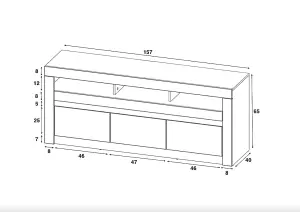 Furneo White TV Stand 157cm Unit Cabinet Matt & High Gloss Carino01 Blue LED Lights