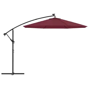 Berkfield Cantilever Umbrella with LED Lights and Steel Pole Wine Red