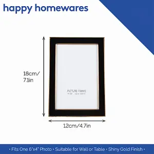 Modern Designer Shiny Gold Metal and Black 4x6 Picture Frame for Wall or Table