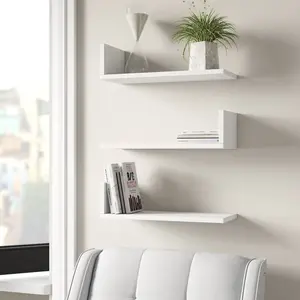 3 Piece Bracket Shelf Set | Wall-Mounted L-Shaped Shelves (Set of 3) White