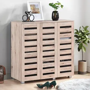 Euston Modern Sanremo Oak 3 Door 5 Tier Shoe Cabinet