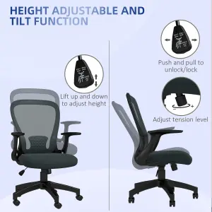 Vinsetto Mesh Office Chair, Computer Chair with Adjustable Armrest, Grey